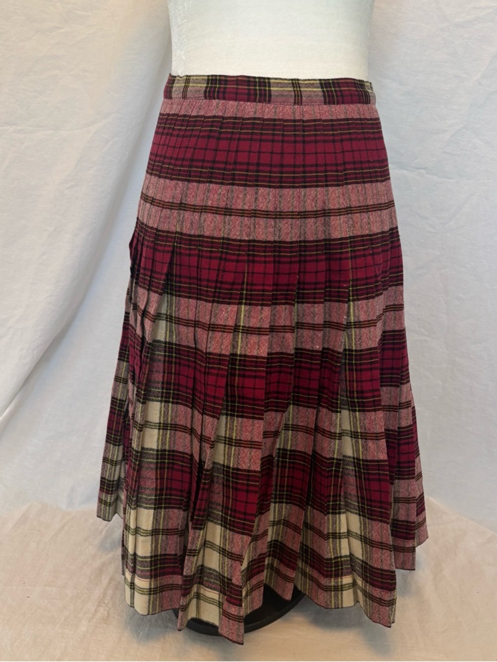 Vintage Reversible Pink Plaid A-Line Skirt XXS Pleated Dark Academia Schoolgirl